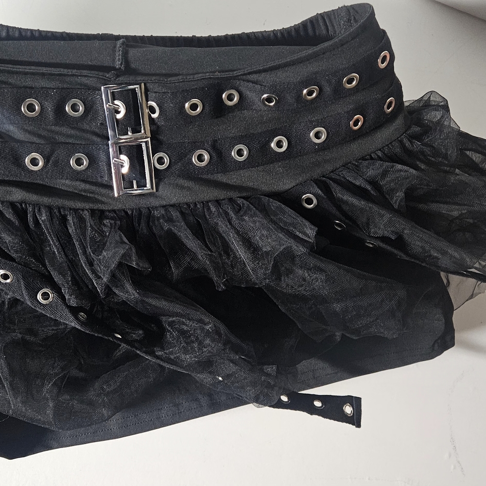Black Ruffled Skirt with Belt Detail